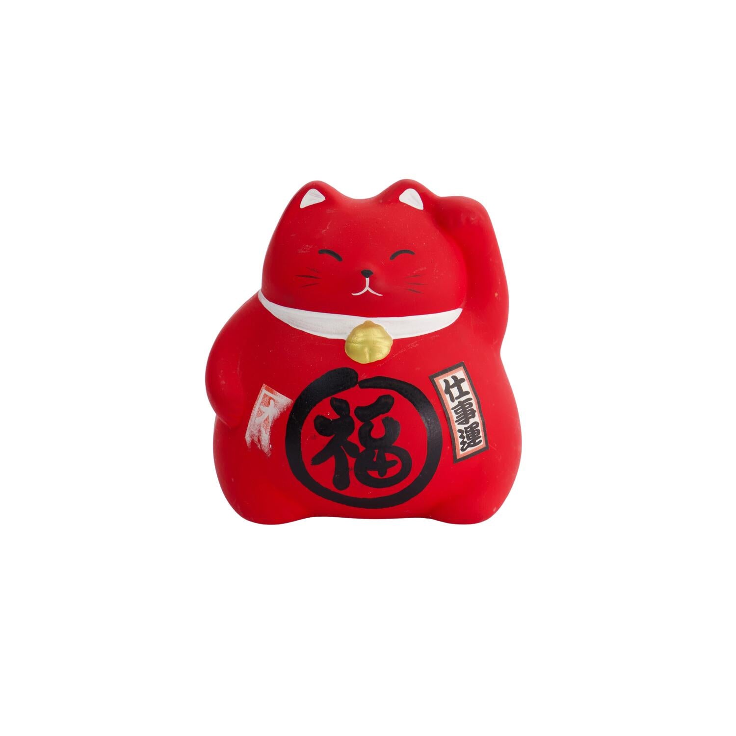 Lucky Cat figur, rød - H9 cm